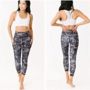 ZYIA Light n Tight High Waist Black Grey Metallic Camo Capri Leggings 6-8